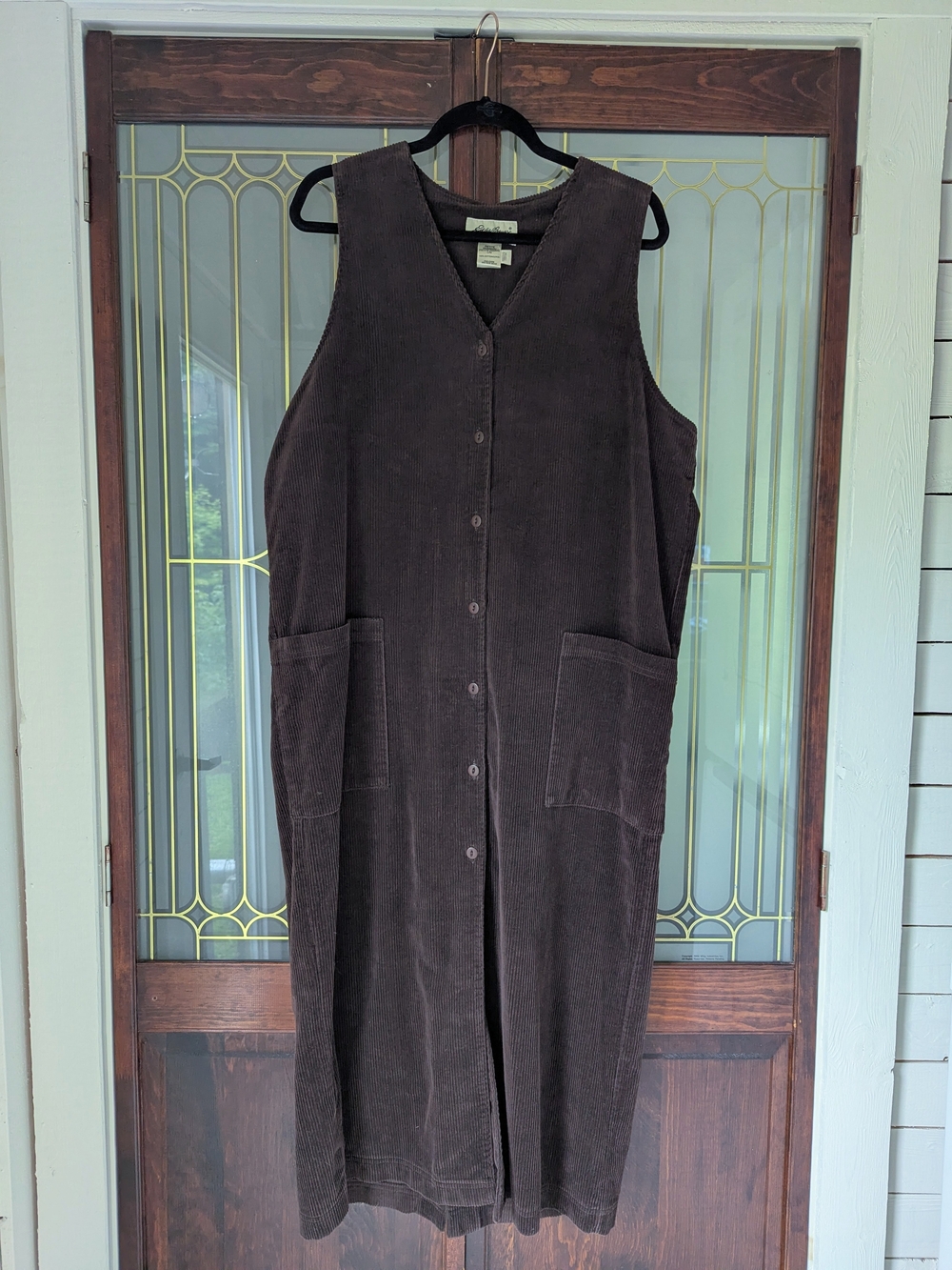 Eddie Bauer 100% Cotton Dark Brown Corduroy Button-Front Pinafore Dress